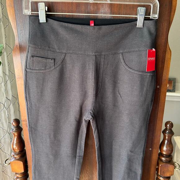 New Spanx Jean-ish Ankle Leggings Size Medium Black/Gray Pull On Stretch Shaping - Picture 8 of 8